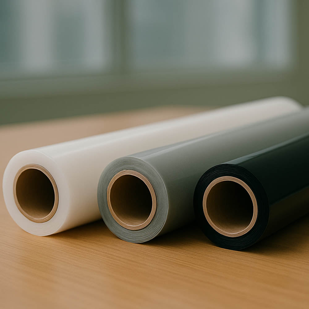Three rolls of rear projection window film in different shades/tints