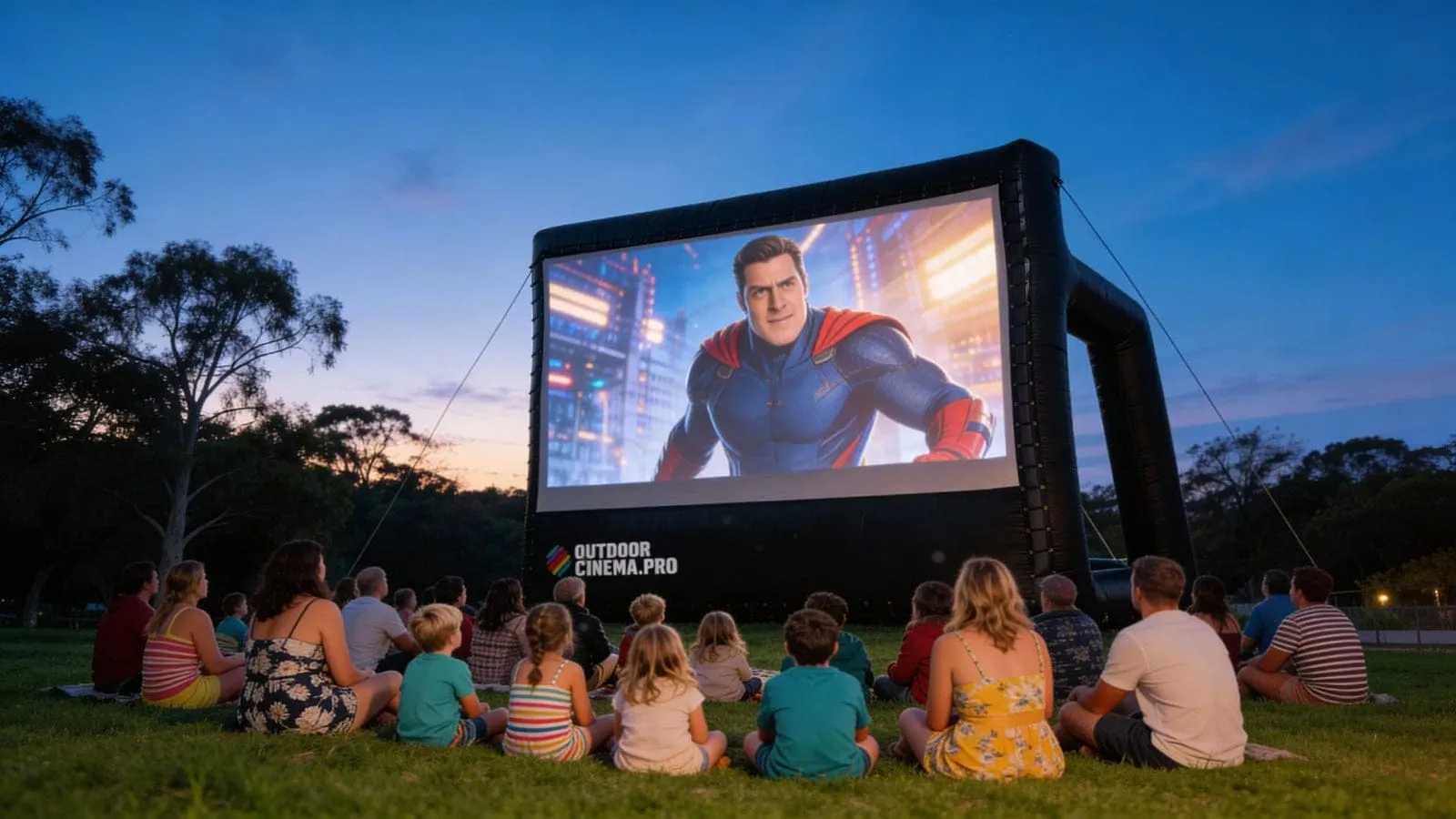An outdoor cinema event in Victoria at dusk