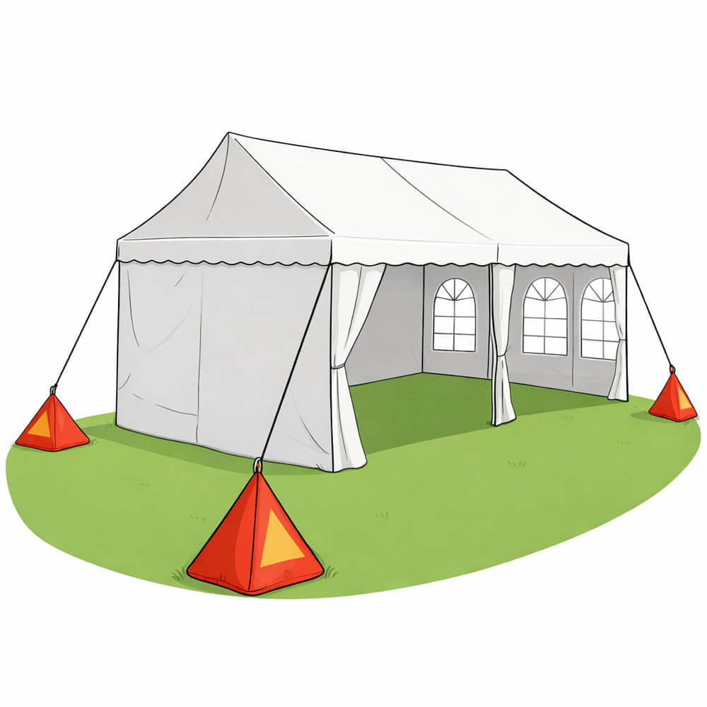 water filled anchors securing large marque tent