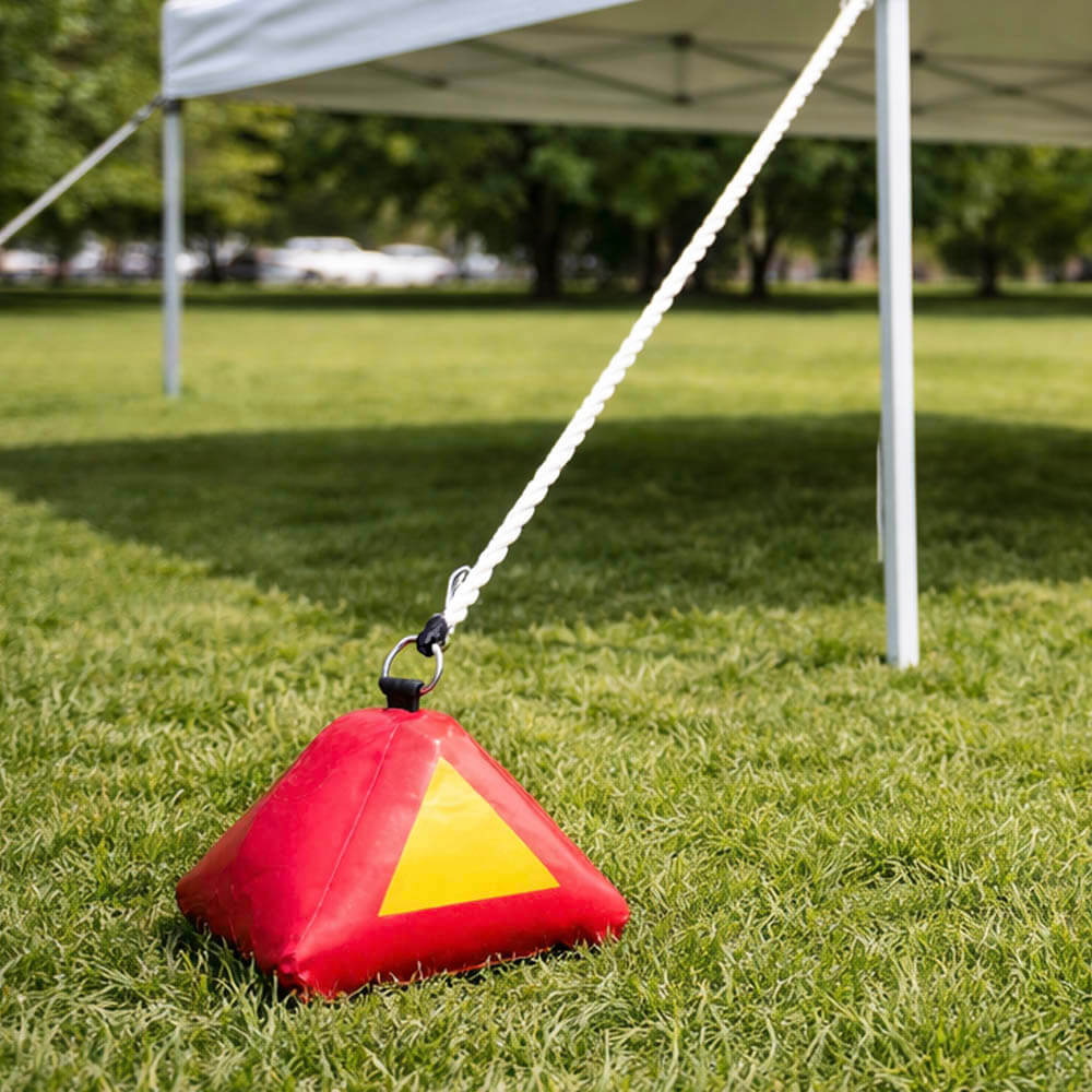 small 40kg water fillable anchor that is anchoring down a marque